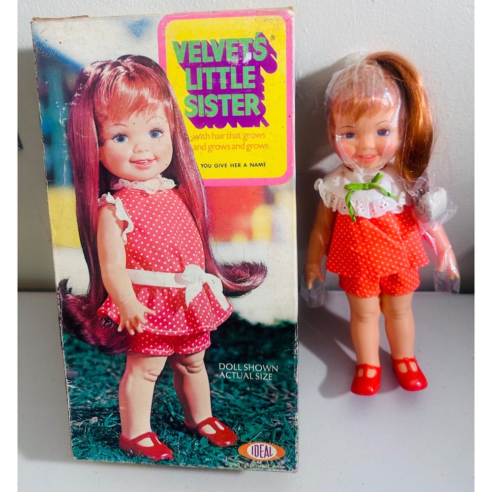NOS 1971 Ideal Velvet's Little Sister Doll w/ Box & Insert Growing Hair 1069-4‎